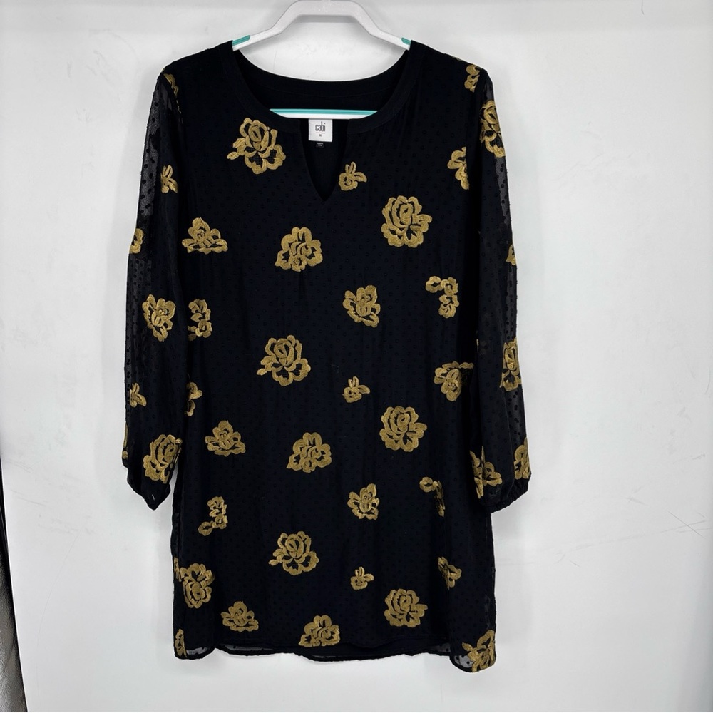 CAbi Black and Gold Long Sleeve Dress